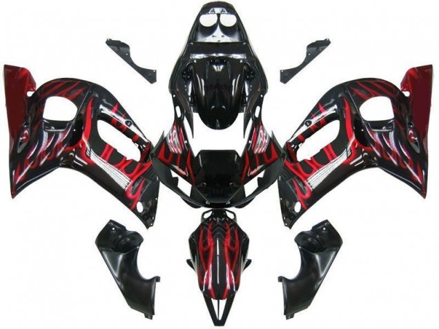 1998-2002 Black Red Flame YZF R6 Motorcycle Fairings