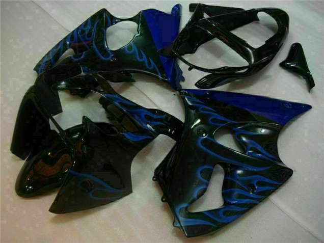 2000-2002 Black with Blue Flame ZX6R Motorcycle Fairings