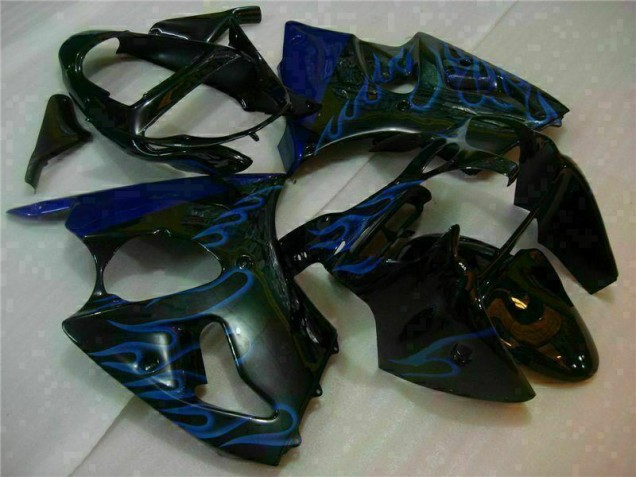 2000-2002 Black with Blue Flame ZX6R Motorcycle Fairings