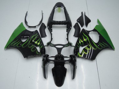 2000-2002 Black with Green Flame ZX6R Motorcycle Fairings