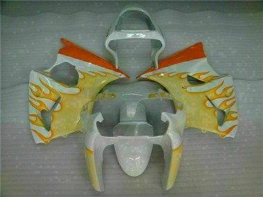 2000-2002 White Yellow Flame ZX6R Motorcycle Fairings