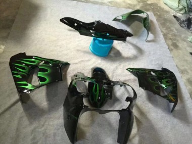 2002-2003 Glossy Black Green Flame ZX9R Motorcycle Fairings