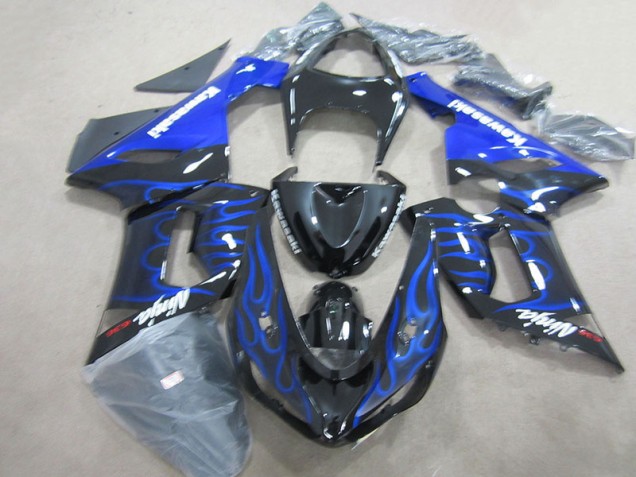 2005-2006 Black Blue Flame Ninja 636 ZX6R Motorcycle Fairings