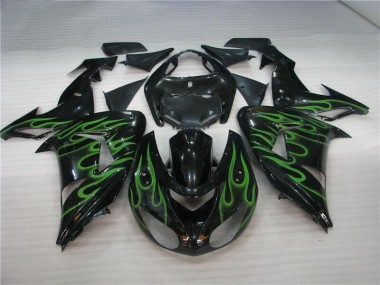 2006-2007 Black Green Flame ZX10R Motorcycle Fairings