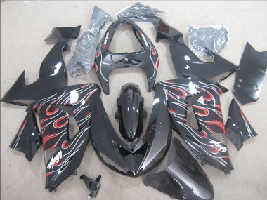 2006-2007 Black Red White Flame Ninja ZX10R Motorcycle Fairings