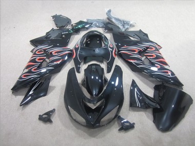 2006-2007 Black White Red Flame ZX10R Motorcycle Fairings