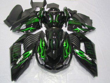 2006-2011 Black Green Flame Ninja ZX14R ZZR1400 Motorcycle Fairings