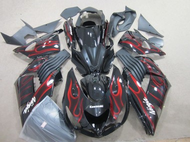 2006-2011 Black Red Flame Ninja ZX14R ZZR1400 Motorcycle Fairings