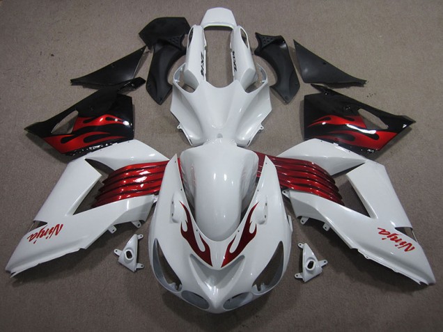 2006-2011 White Red Ninja ZX14R ZZR1400 Motorcycle Fairings