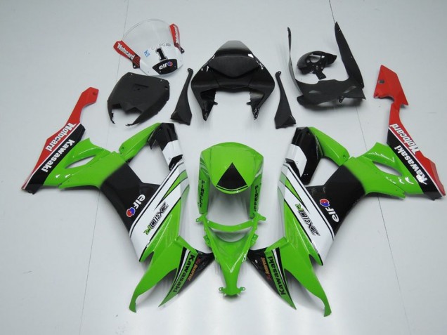 2008-2010 White Black and Green ZX10R Motorcycle Fairings