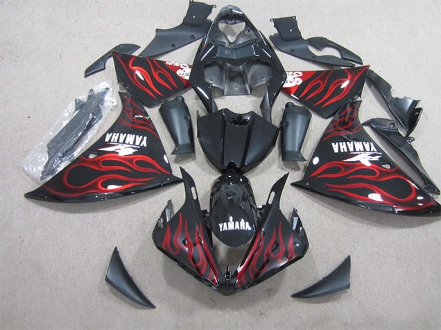 2009-2011 Black Red Flame White Decal YZF R1 Motorcycle Fairings