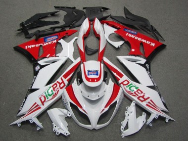 2009-2012 White Red Rapid ZX6R Motorcycle Fairings